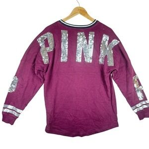 Victorias Secret PINK‎ Fashion Show McBling Varsity Top Burgundy Size Small RARE